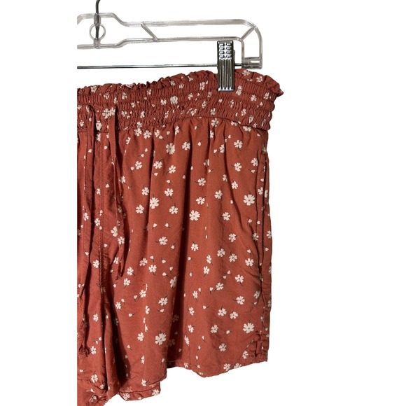 SO Goods For Life Womens High Rise Soft Shorts Rust Orange Floral Smocked Large - Picture 2 of 7